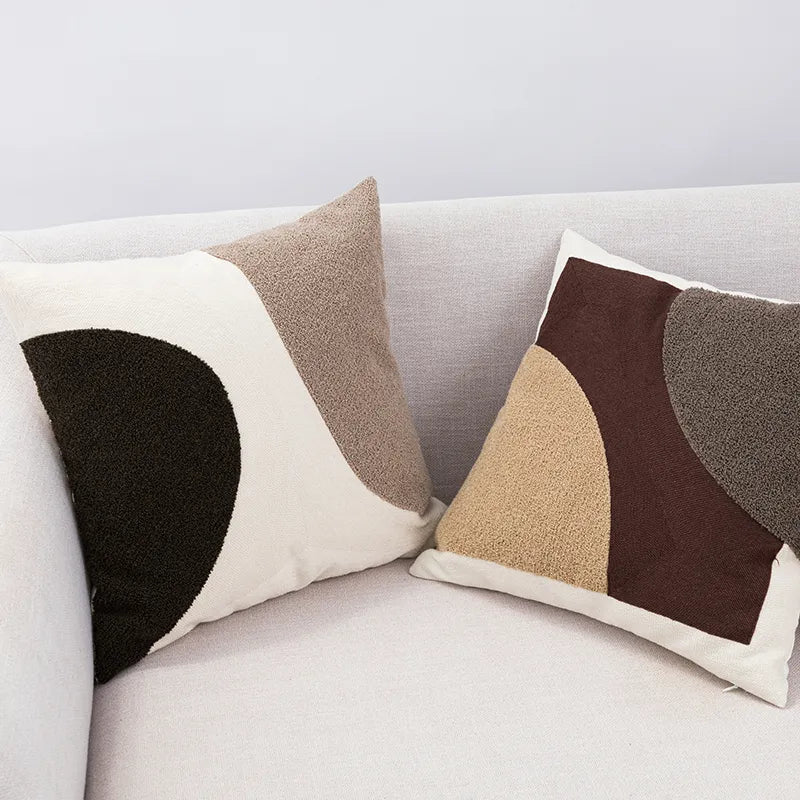 Neutral Abstract Block Handmade Pillow Cover in Chocolate & Beige