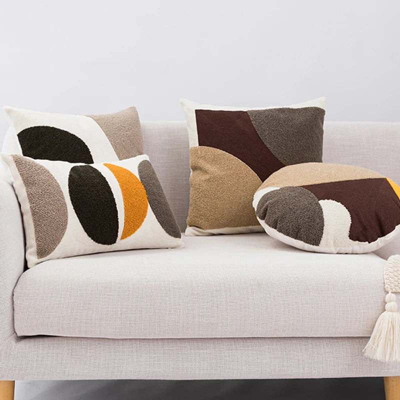 Neutral Abstract Block Handmade Pillow Cover in Chocolate & Beige