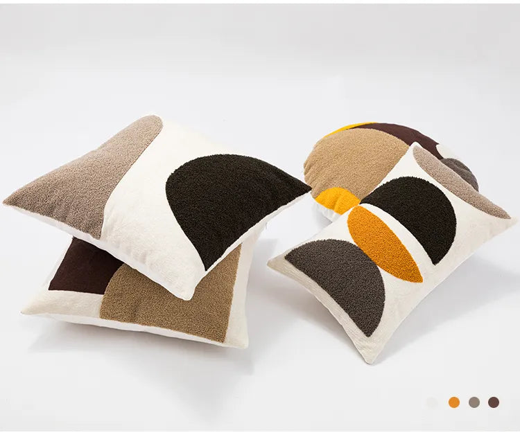 Neutral Abstract Block Handmade Pillow Cover in Brown & Yellow