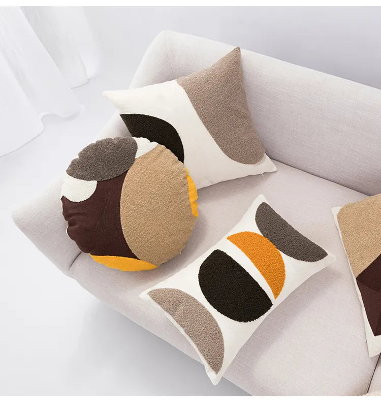 Neutral Abstract Block Handmade Pillow Cover in Chocolate & Beige