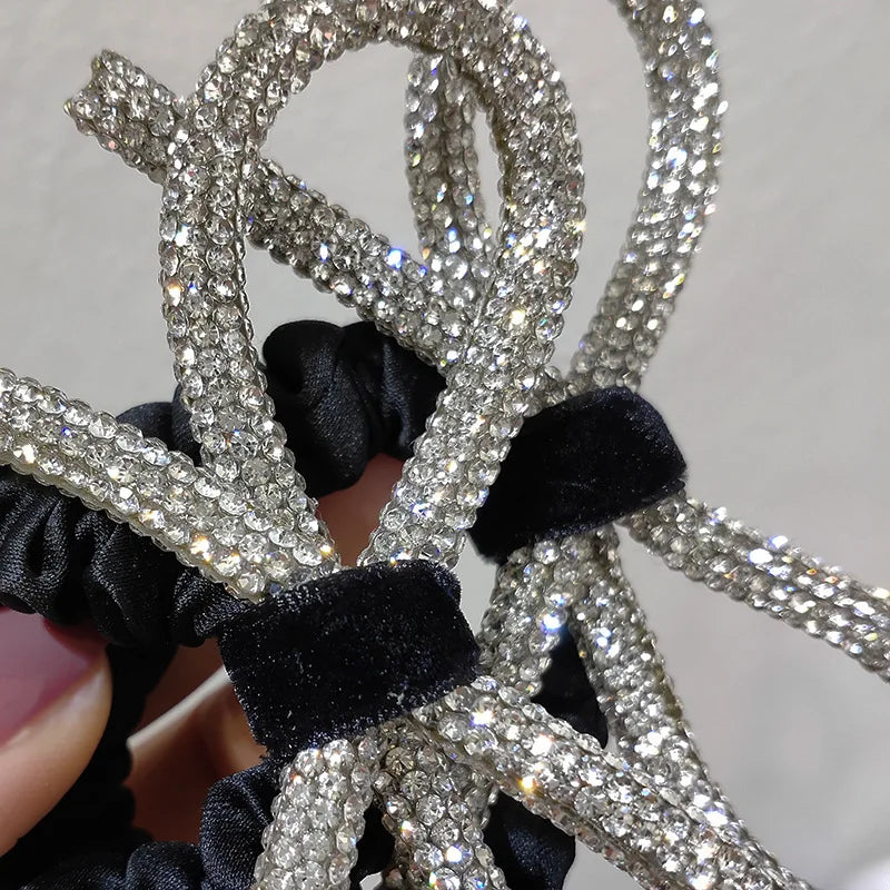 Diamante-studded bow hair tie