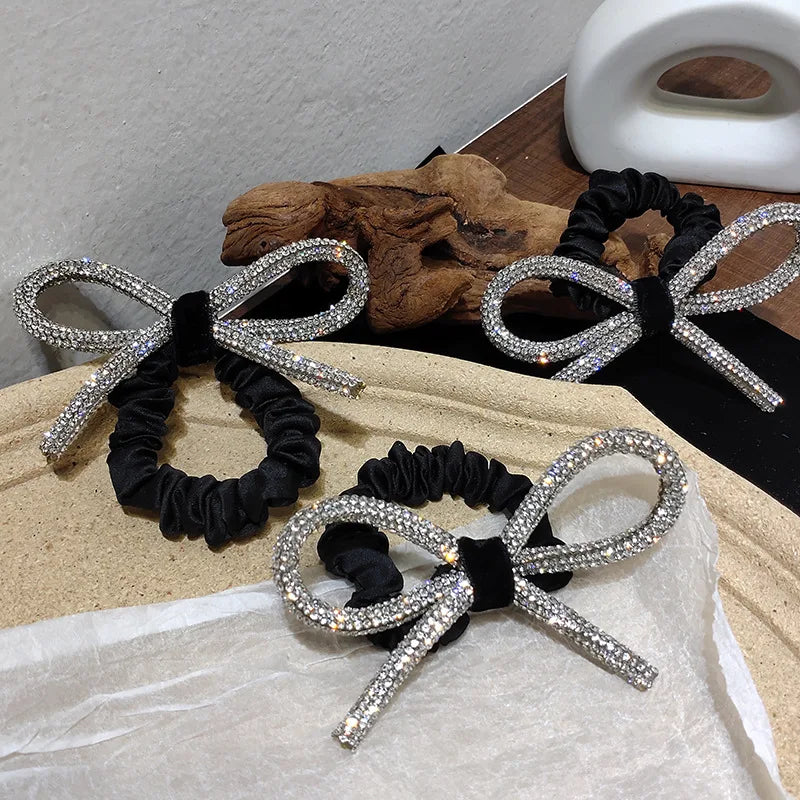 Diamante-studded bow hair tie
