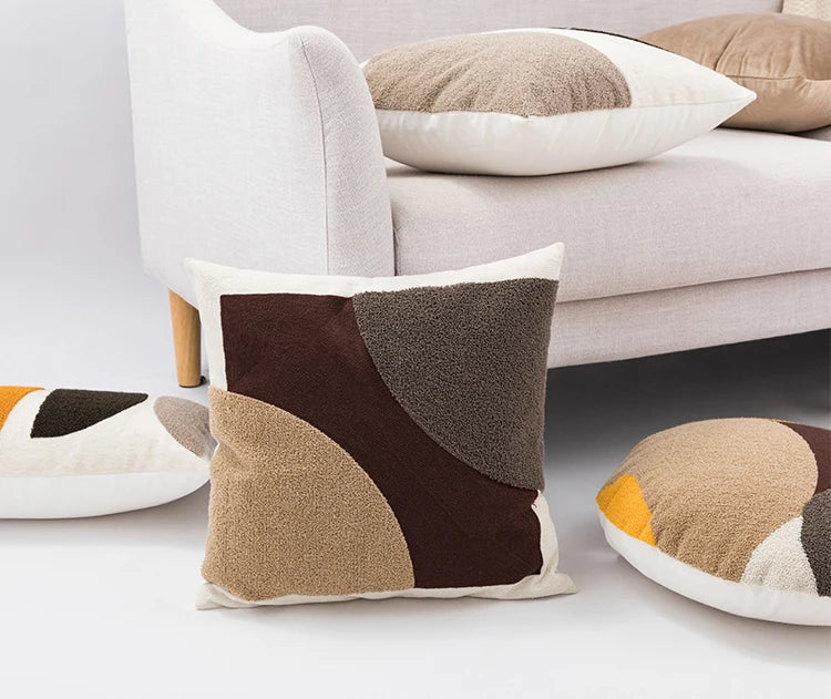 Neutral Abstract Block Handmade Pillow Cover in Brown& Chocolate