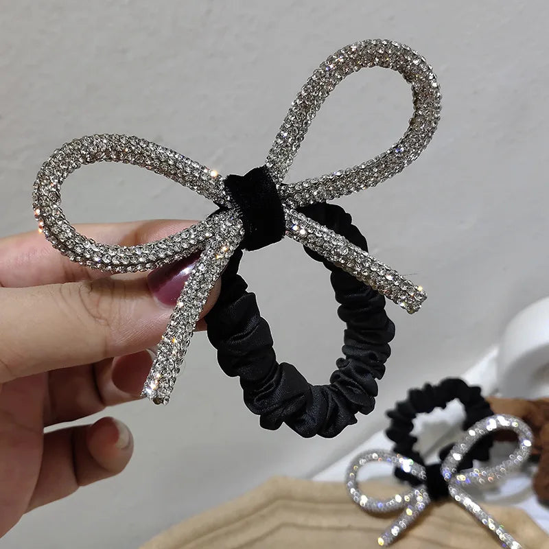 Diamante-studded bow hair tie