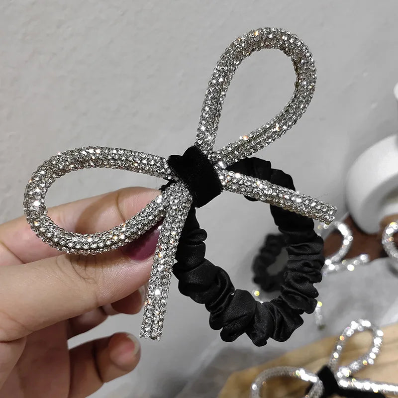 Diamante-studded bow hair tie