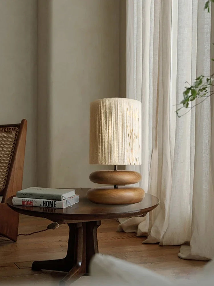 Japanese Style Retro Table Lamp in Light Walnut