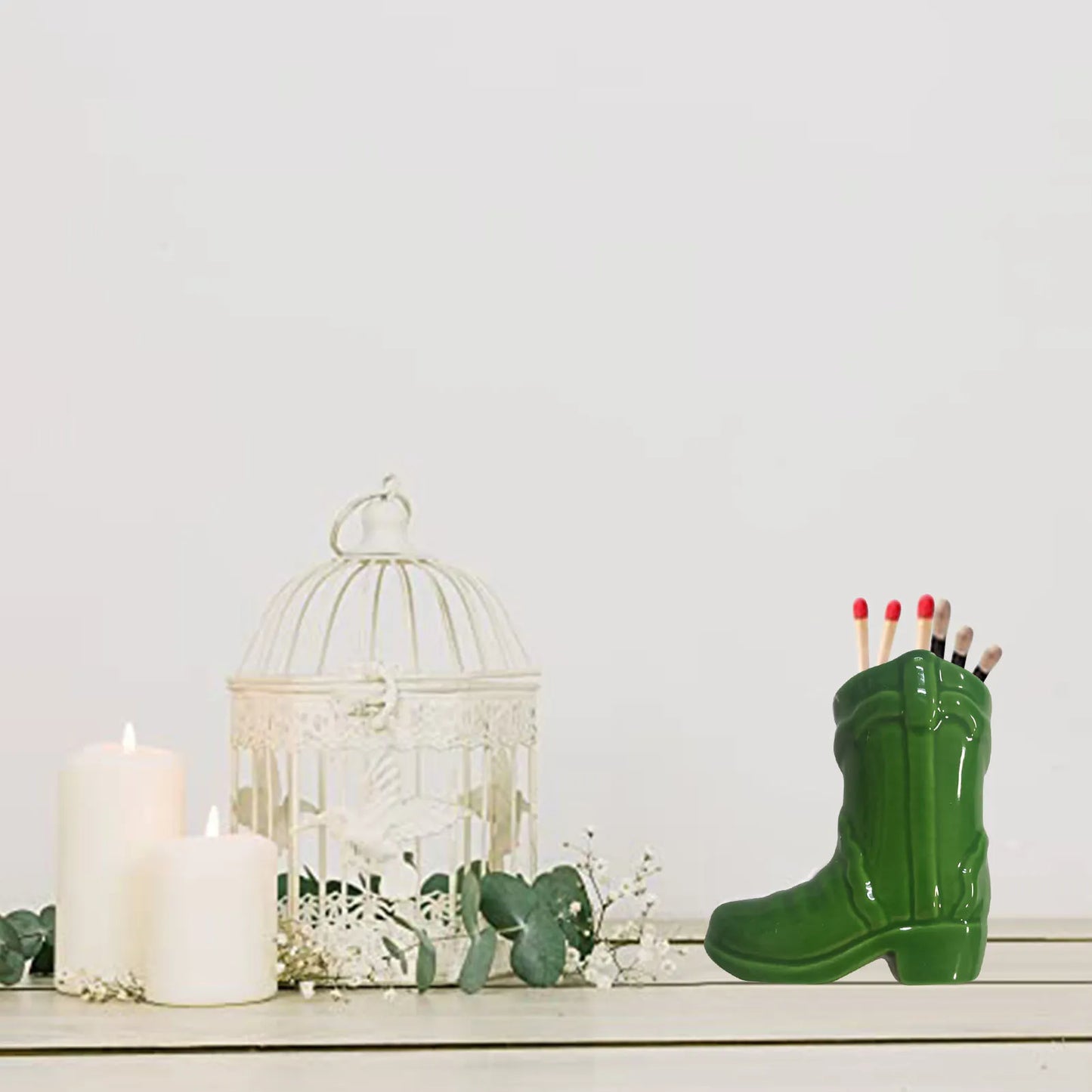 Cowboy Boot Matches Holder in Green