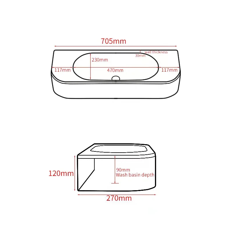 Artificial Stone Wall Sink in Dark Grey