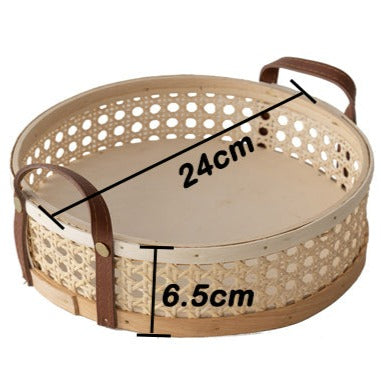 Small Hand-Woven Round Rattan Basket in Beige