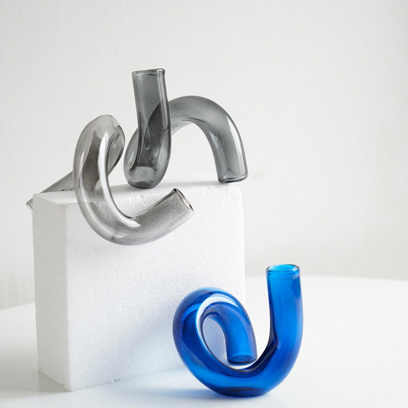 Twisted Glass Candle Holder in Light Blue
