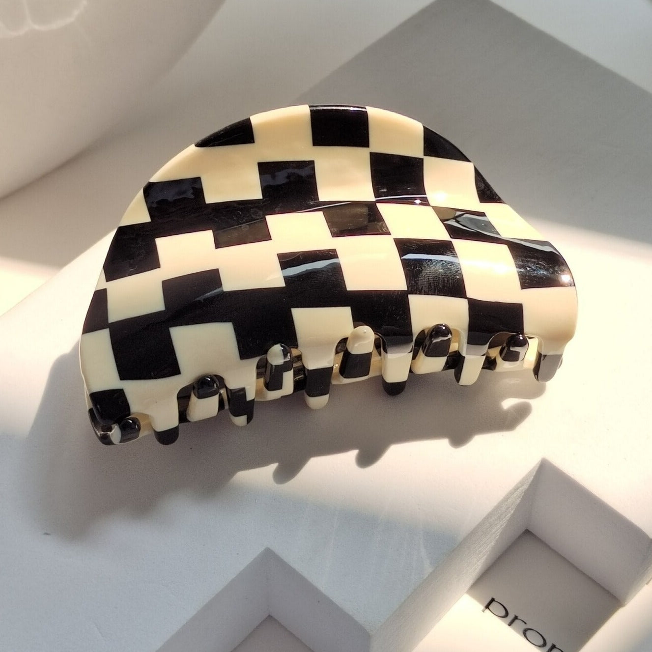 Checkerboard Hair Clip in Black