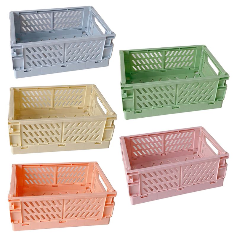 Collapsible Plastic Crate in Baby Pink