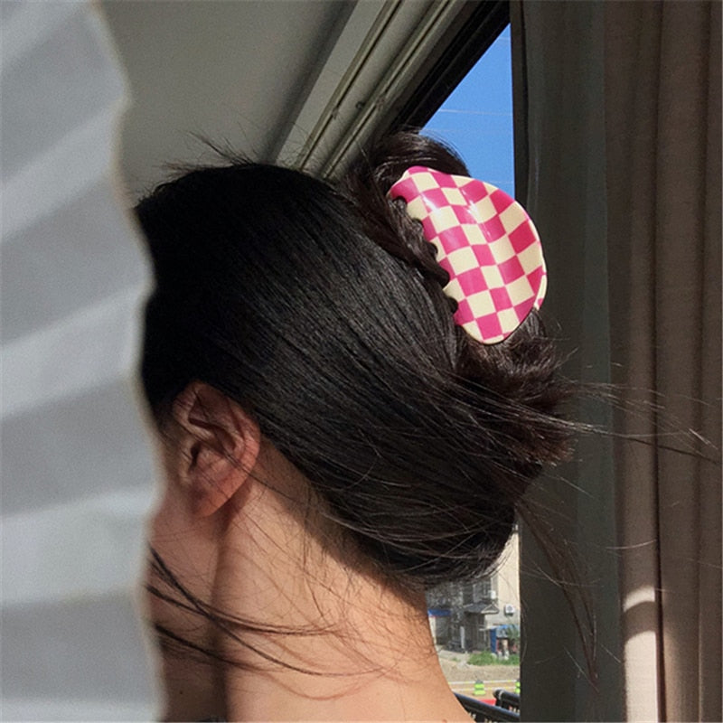 Checkerboard Hair Clip in Pink