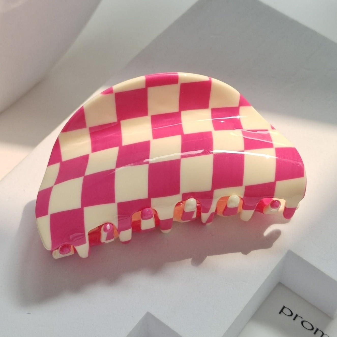 Checkerboard Hair Clip in Pink