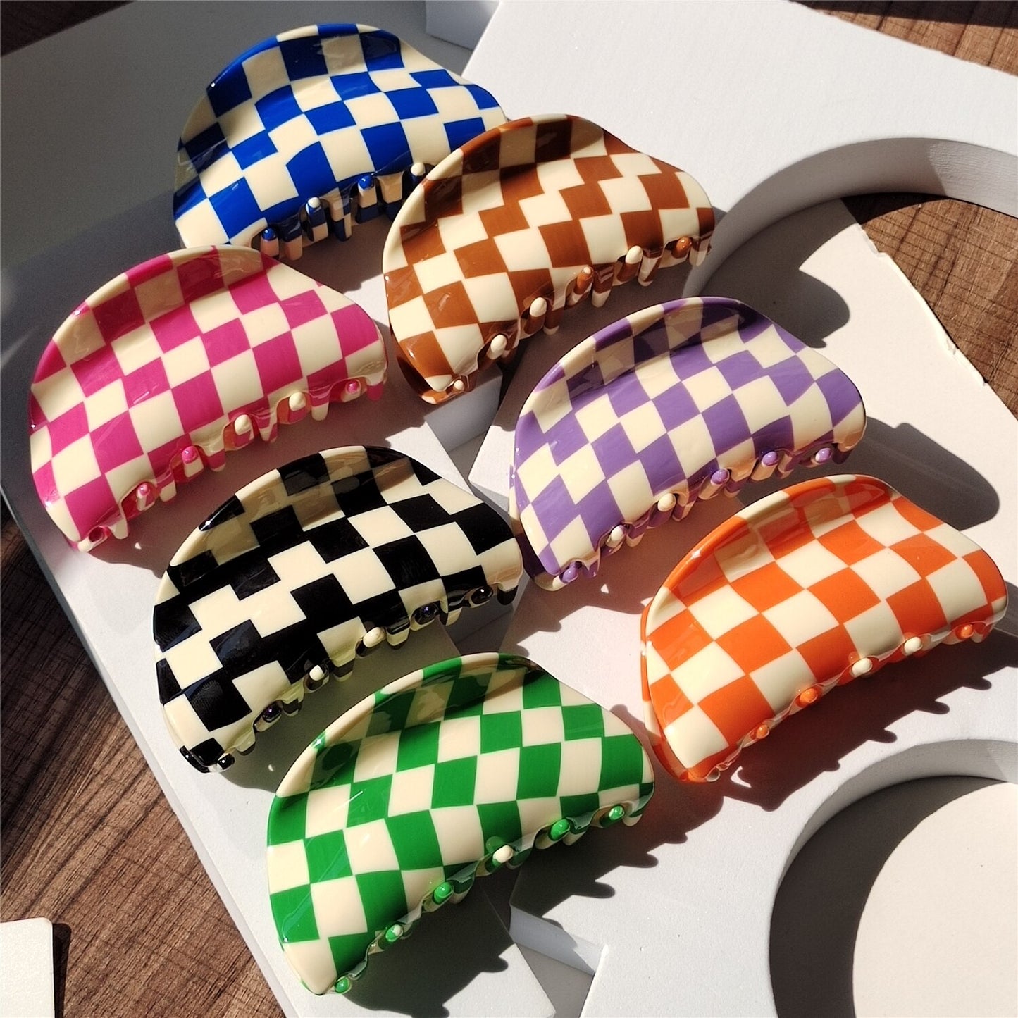 Checkerboard Hair Clip in Blue