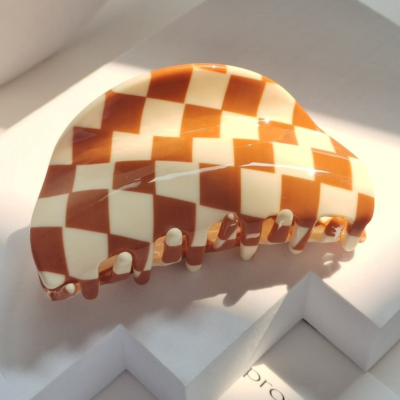 Checkerboard Hair Clip in Brown