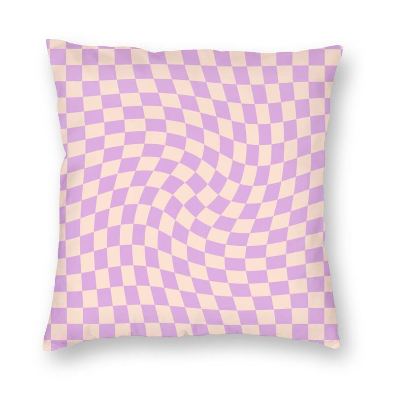 Geometric Check Twist Cushion Cover in Lilac