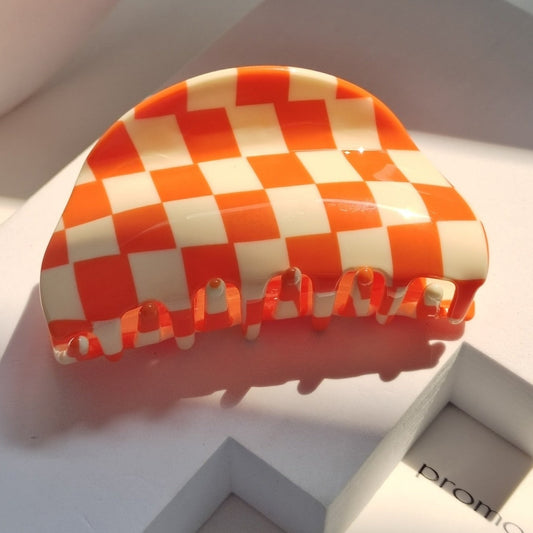 Checkerboard Hair Clip in Orange
