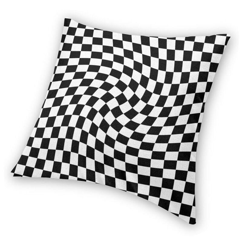 Geometric Check Twist Cushion Cover in Black