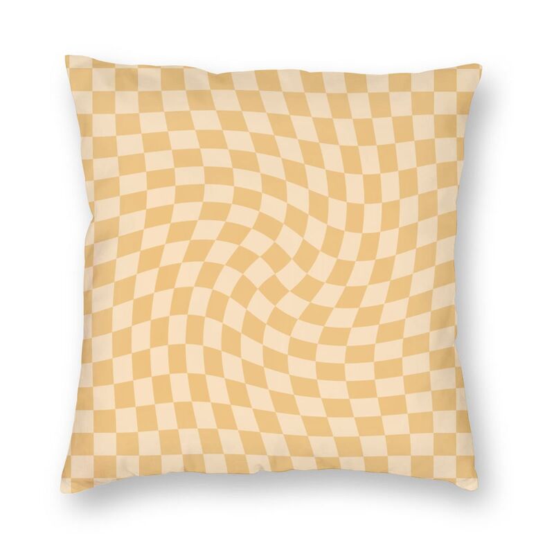 Geometric Check Twist Cushion Cover in Neutral Beige