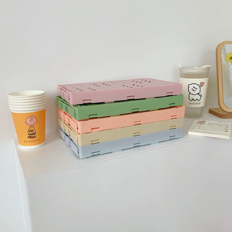 Collapsible Plastic Crate in Baby Pink