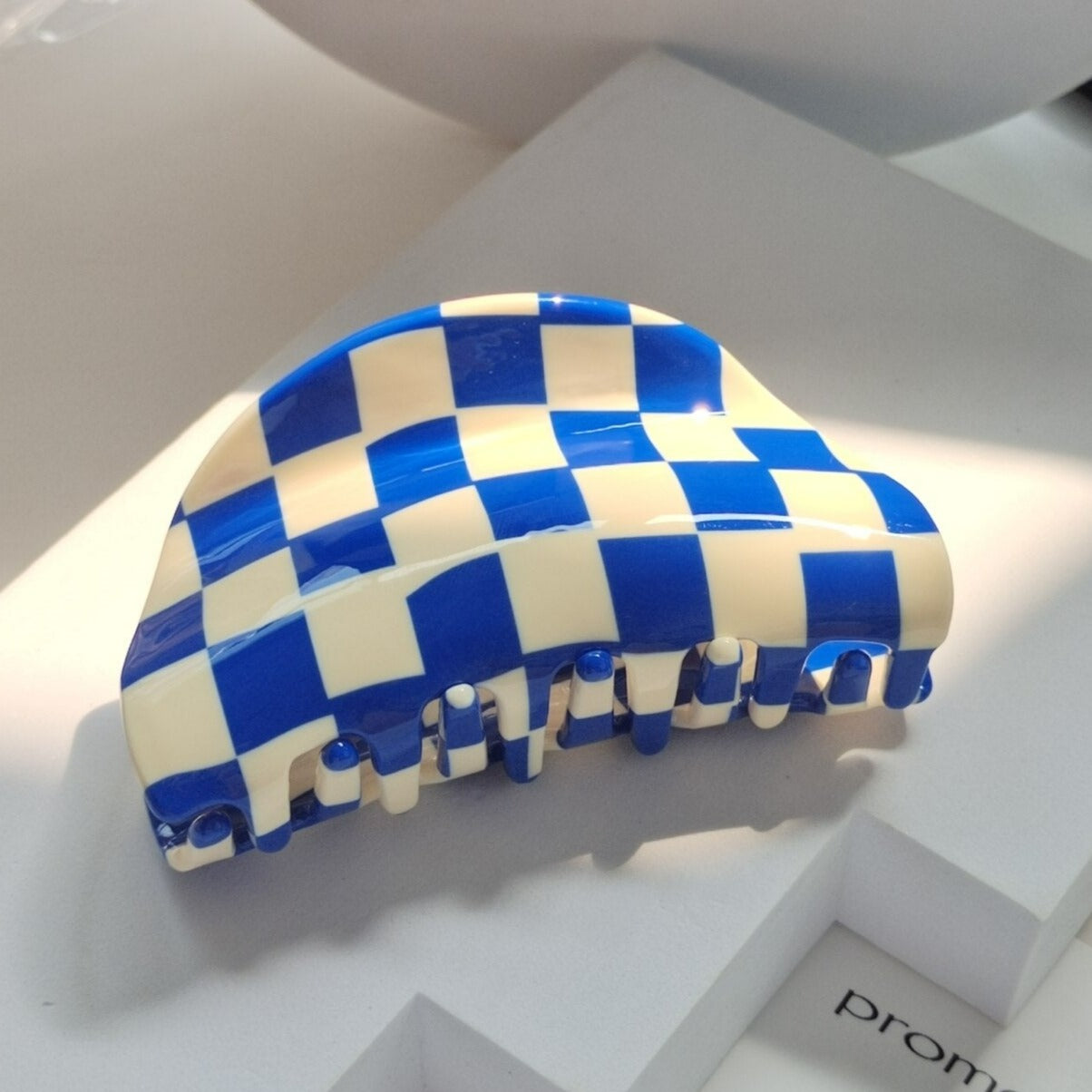 Checkerboard Hair Clip in Blue