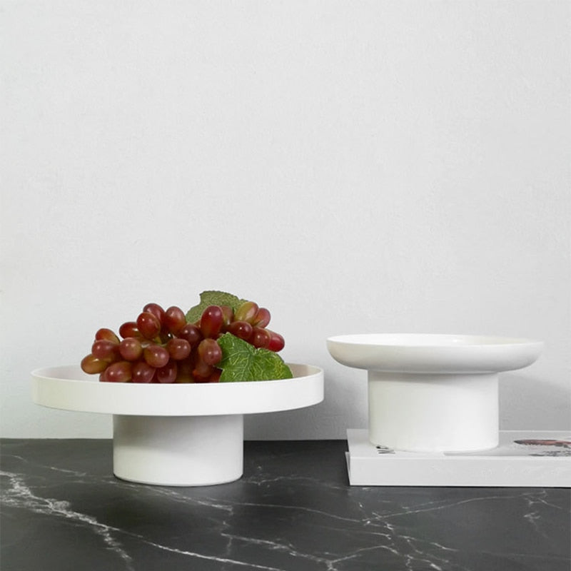 Large Round Stand Tray in White