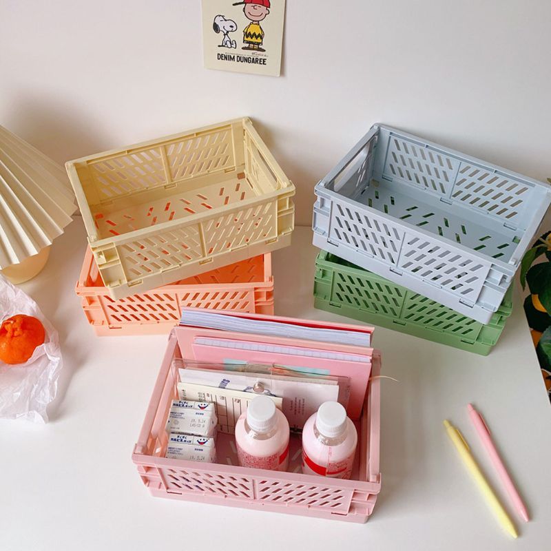 Collapsible Plastic Crate in Baby Pink