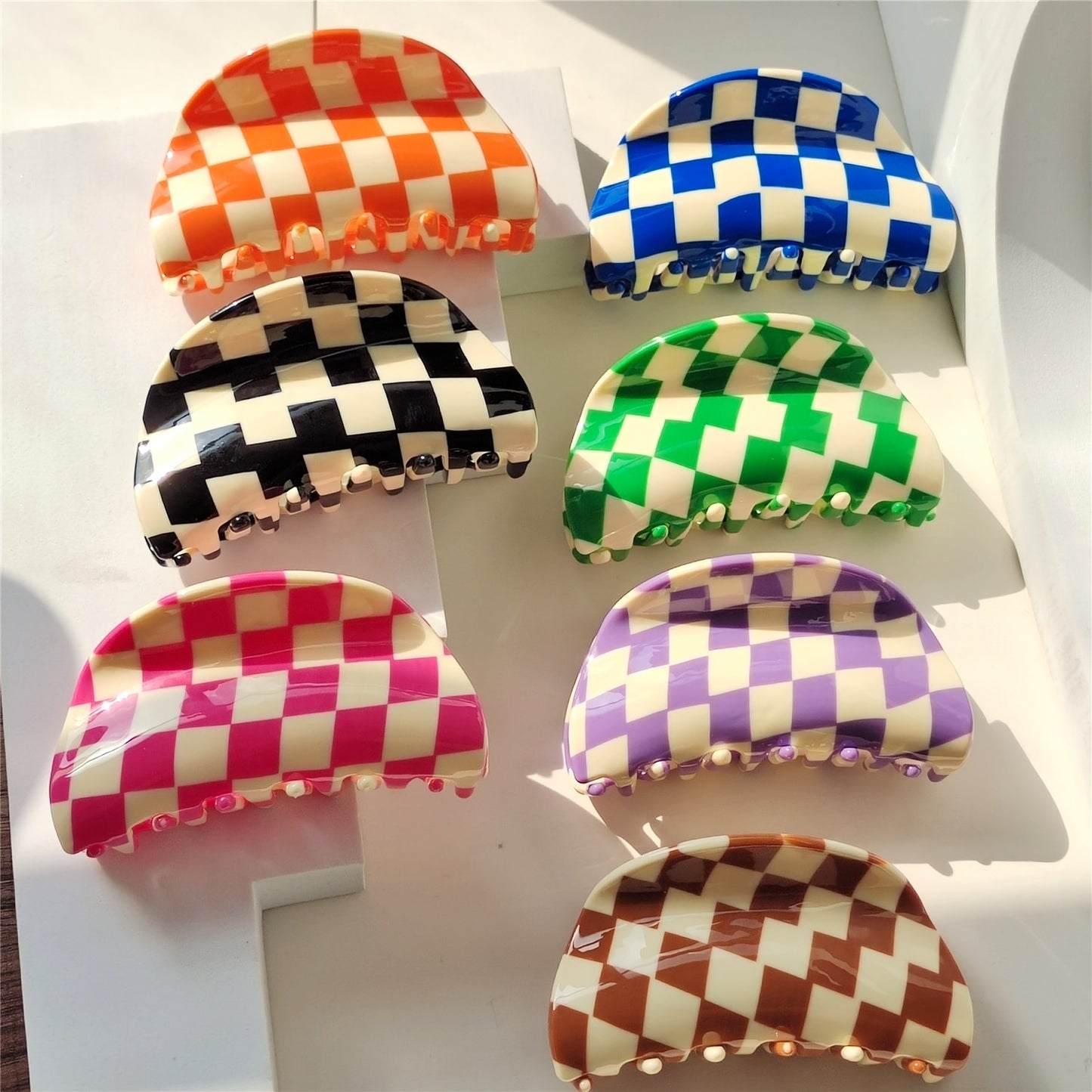 Checkerboard Hair Clip in Brown
