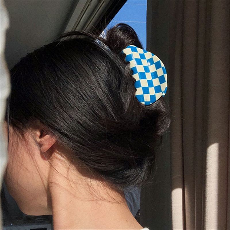 Checkerboard Hair Clip in Blue