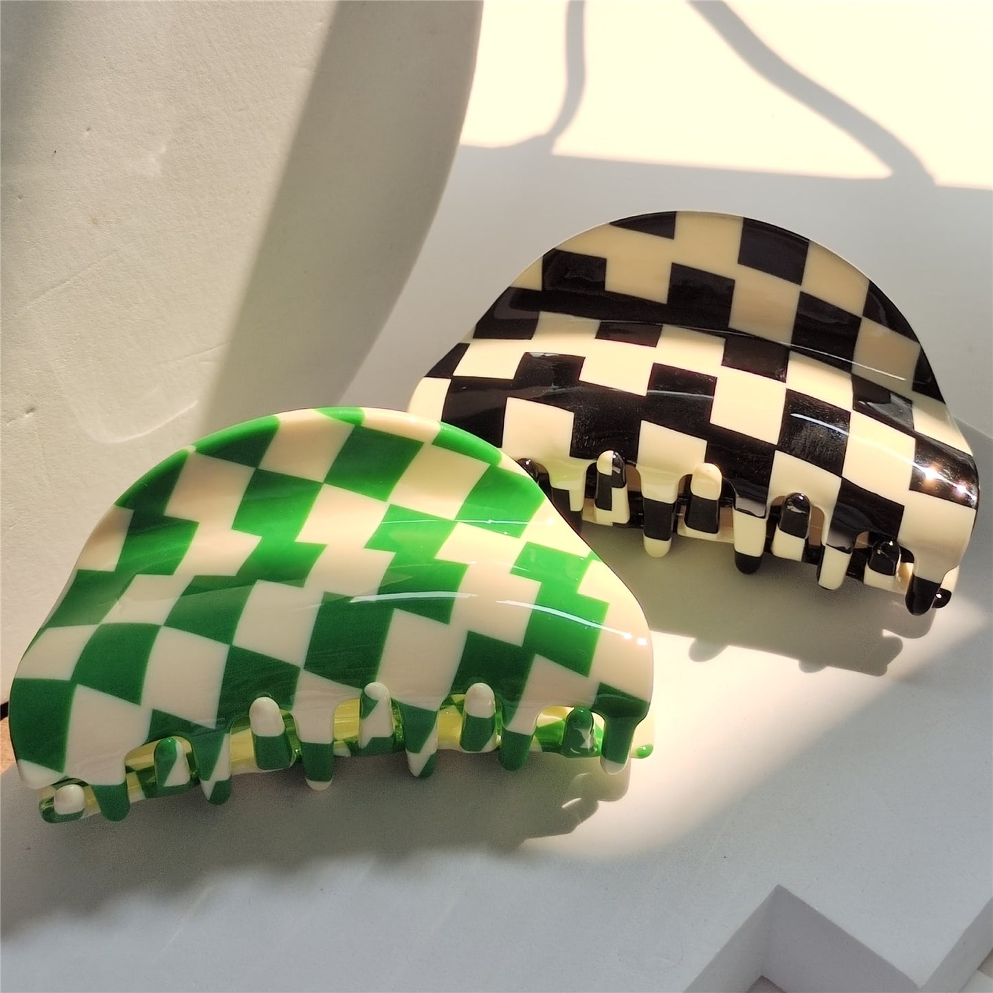 Checkerboard Hair Clip in Black