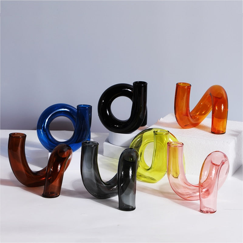 Twisted Glass Candle Holder in Clear