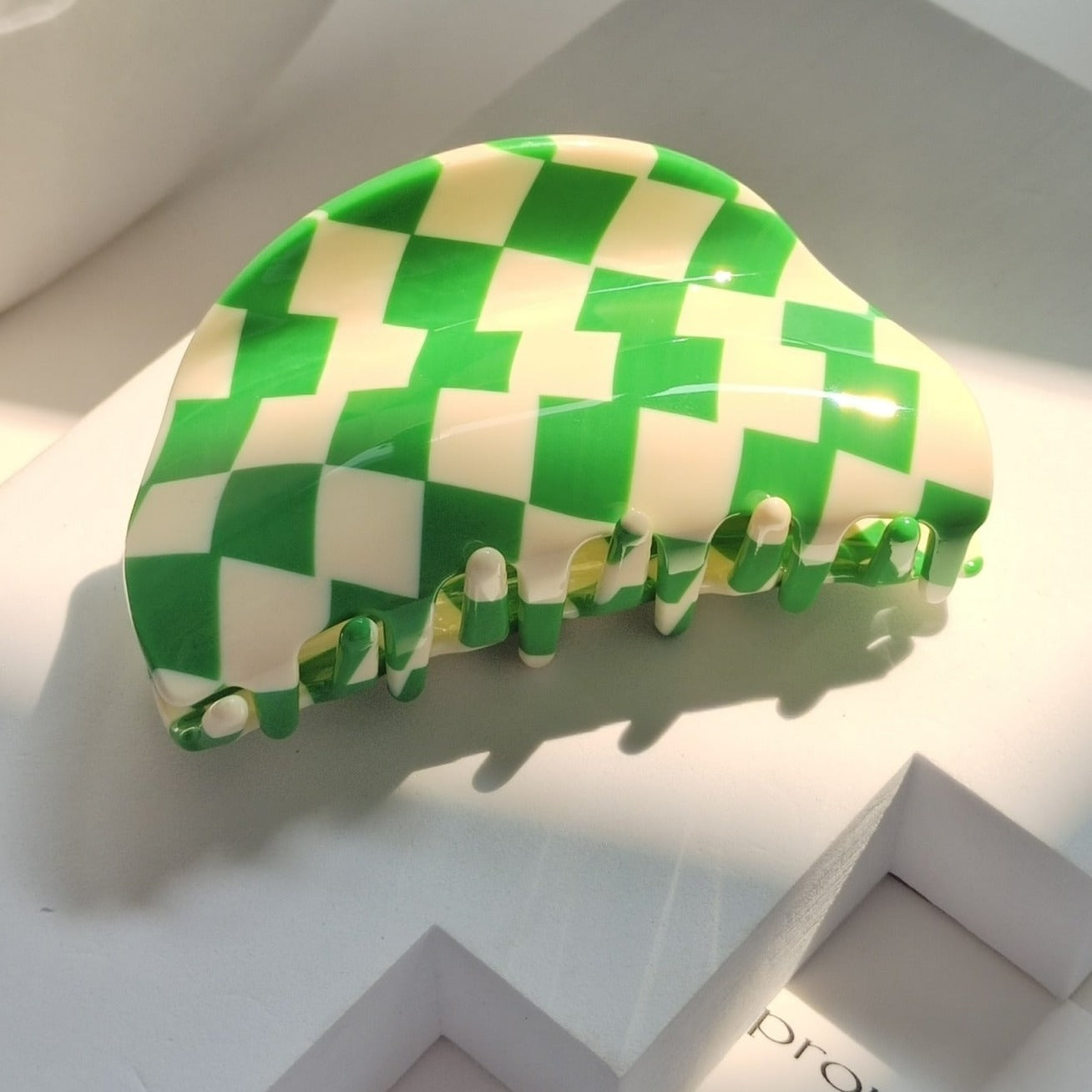 Checkerboard Hair Clip in Green
