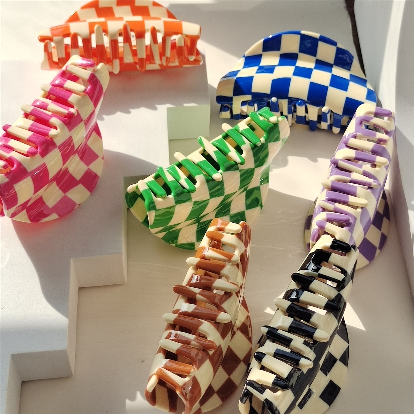 Checkerboard Hair Clip in Orange