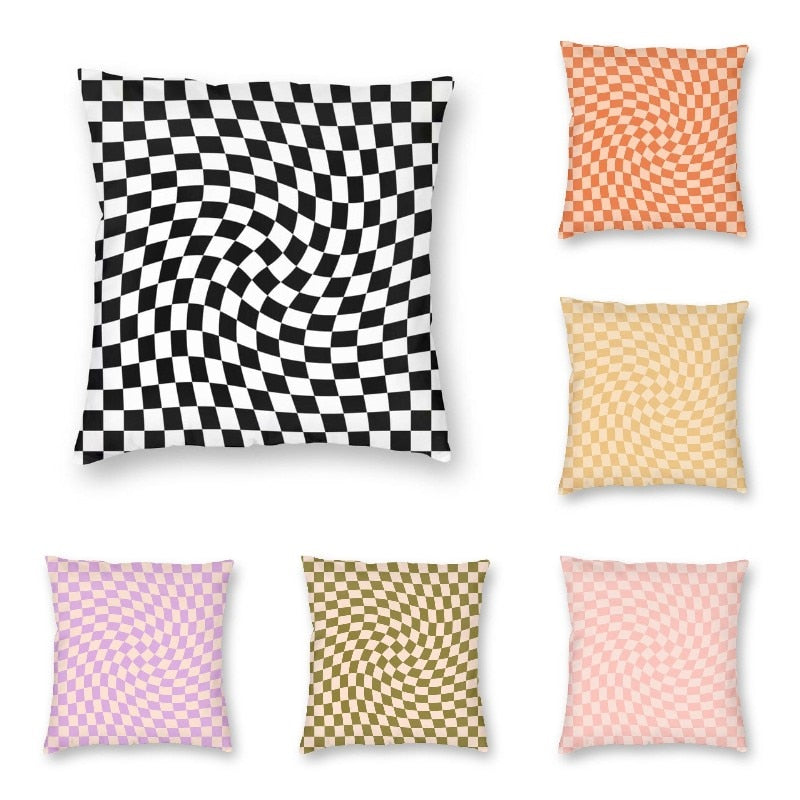 Geometric Check Twist Cushion Cover in Baby Pink
