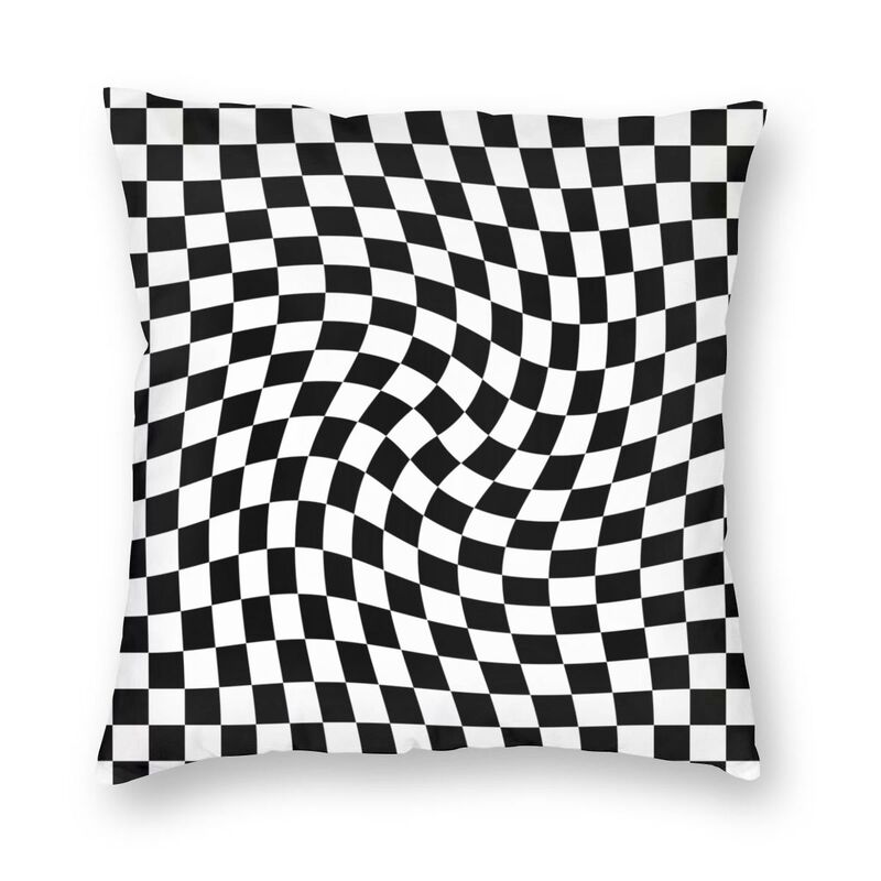 Geometric Check Twist Cushion Cover in Black