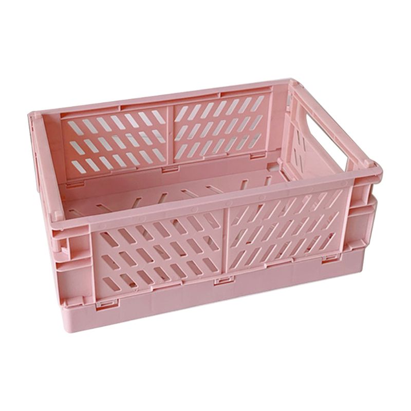 Collapsible Plastic Crate in Baby Pink