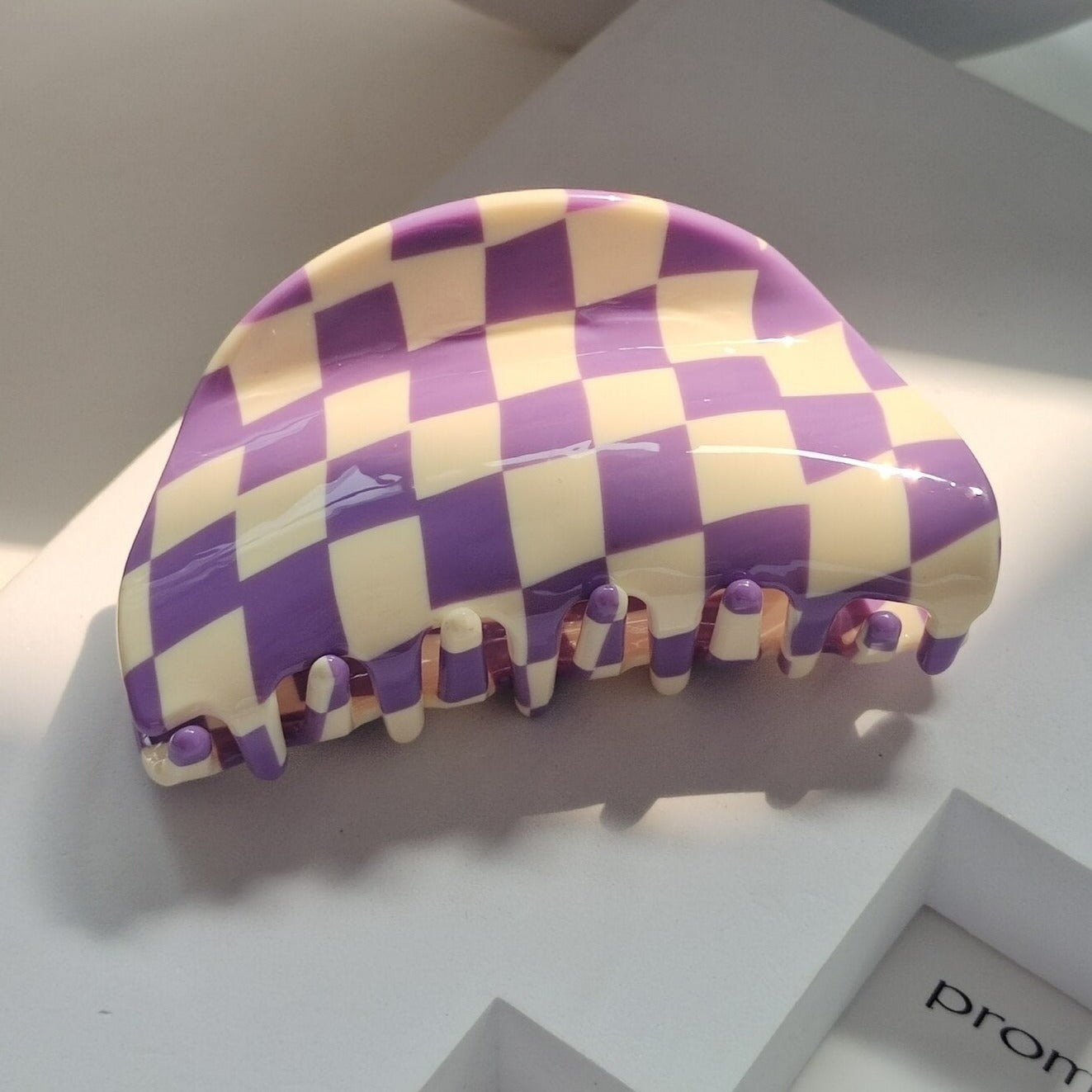 Checkerboard Hair Clip in Purple