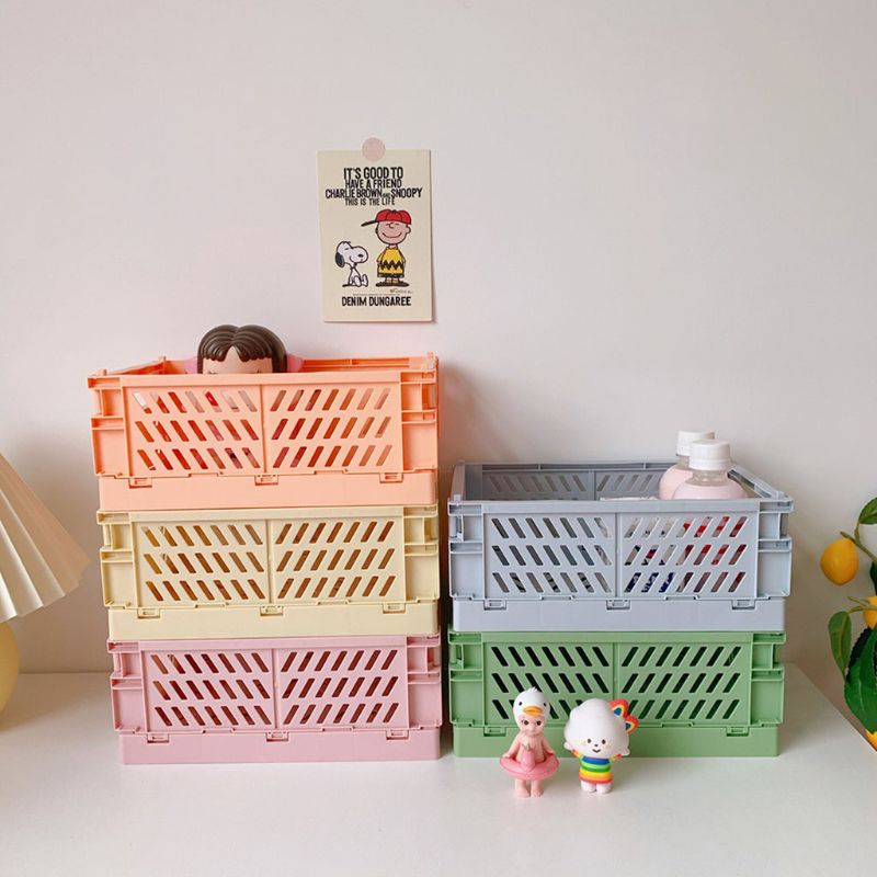 Collapsible Plastic Crate in Baby Pink