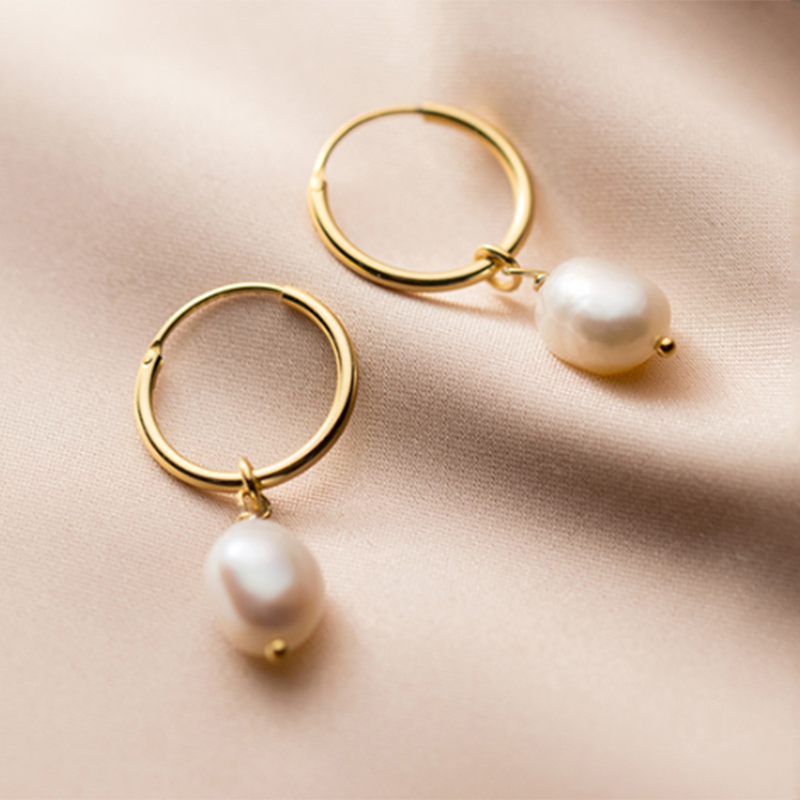 Mini Hoop Pearl Earrings