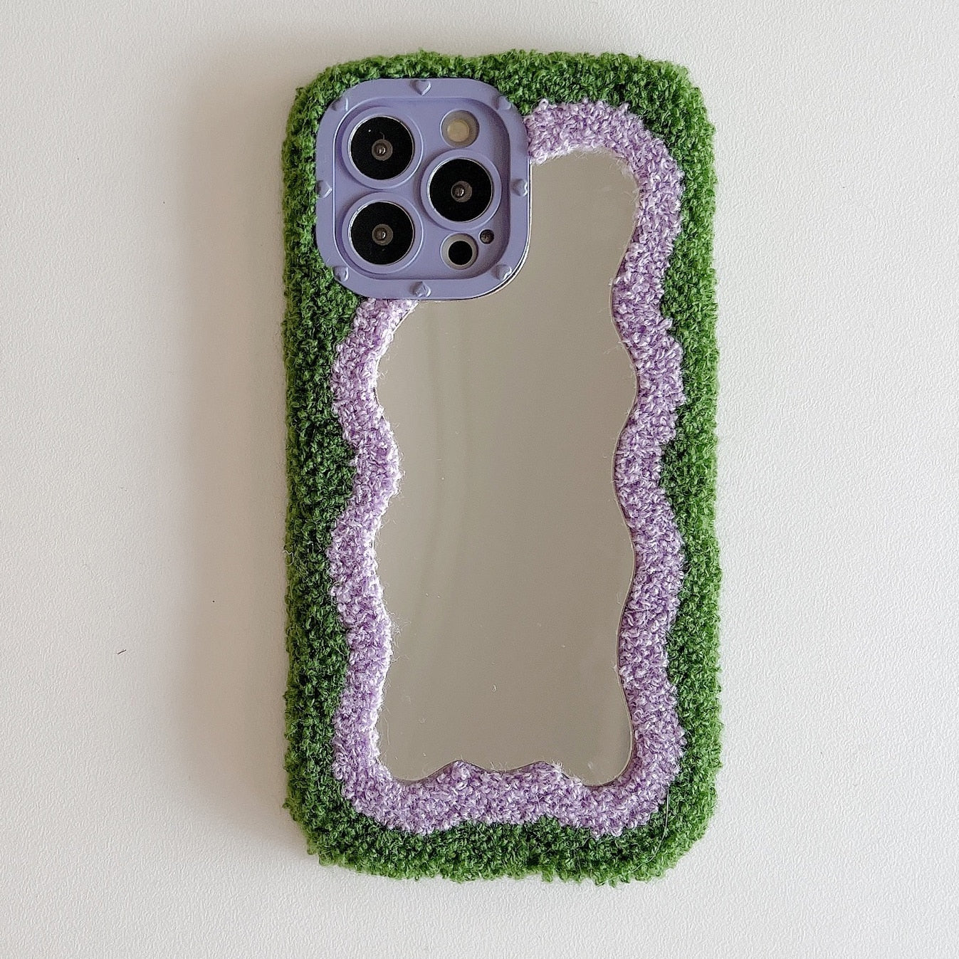 Fluffy Wavy Mirror iPhone Case in Green/Lilac