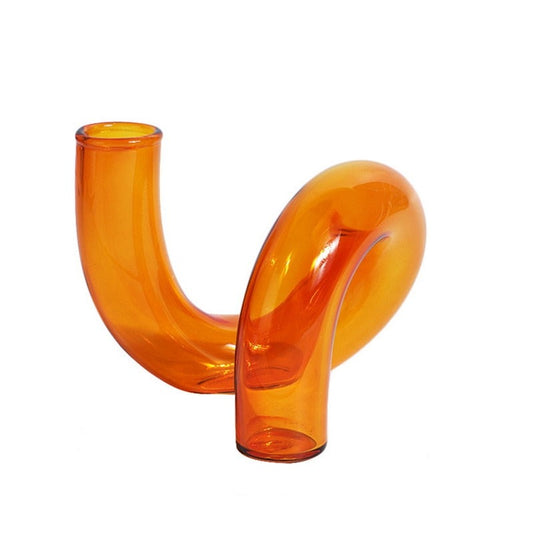 Twisted Glass Candle Holder in Orange