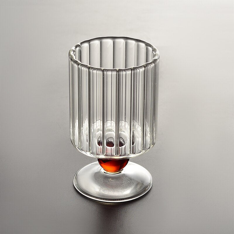 Wine Glass with Clear Ripple and Amber Beaded Stem