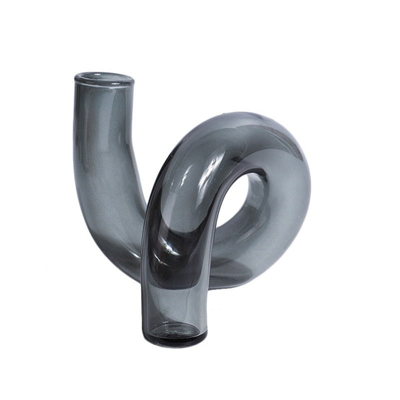 Twisted Glass Candle Holder in Grey