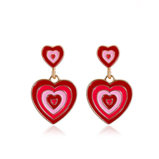 Double Heart Earrings in Pink