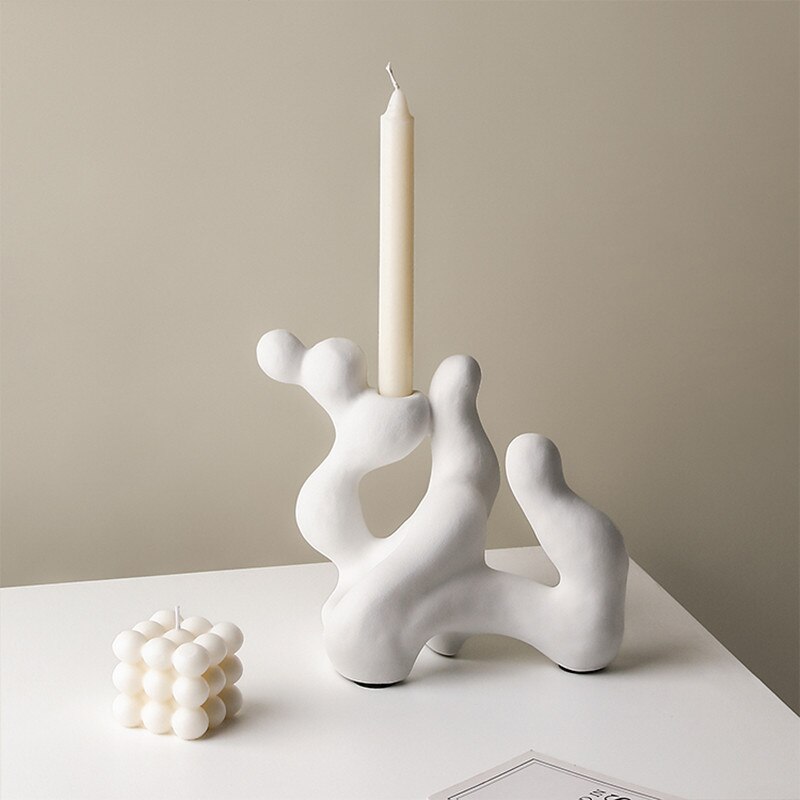 Modern Ornament Candle Holder in White