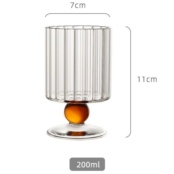 Wine Glass with Clear Ripple and Amber Beaded Stem