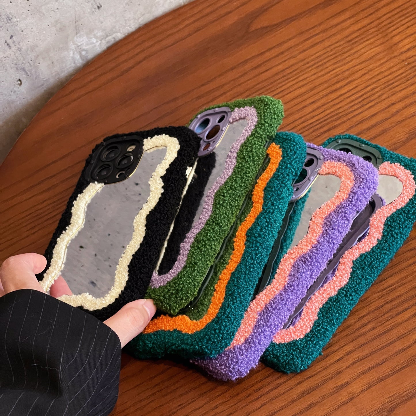 Fluffy Wavy Mirror iPhone Case in Green/Lilac