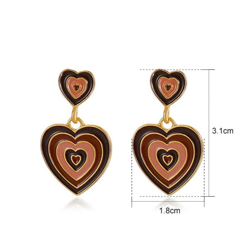Double Heart Earrings in Pink