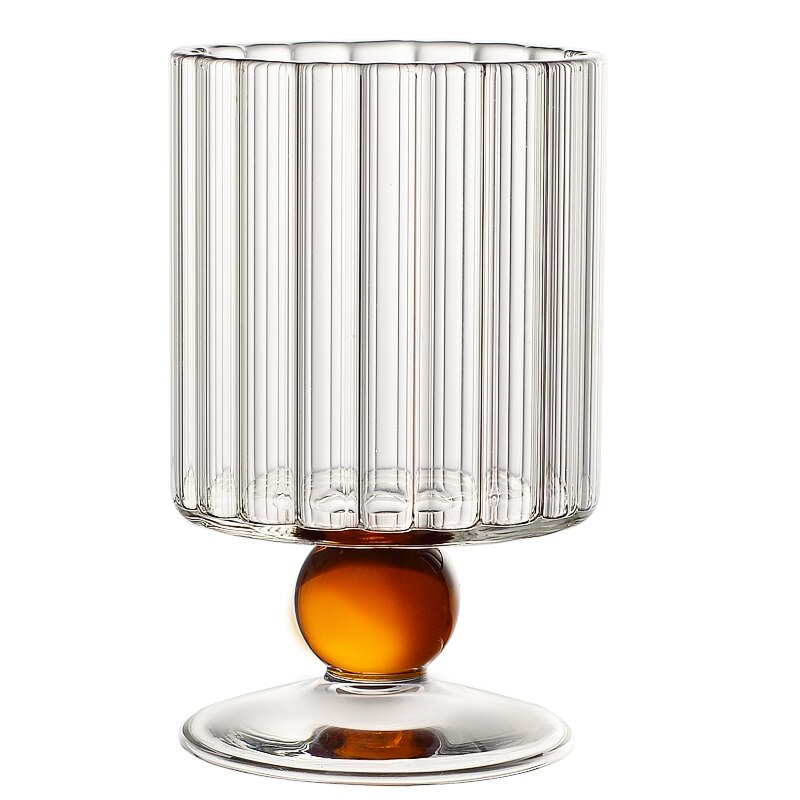 Wine Glass with Clear Ripple and Amber Beaded Stem